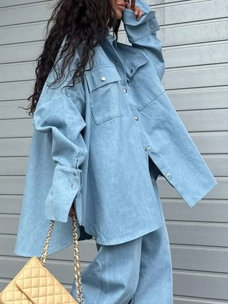 Casual Plain Buttoned Denim Shirt