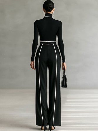 Urban Color-Block Piping Straight-Leg Pants