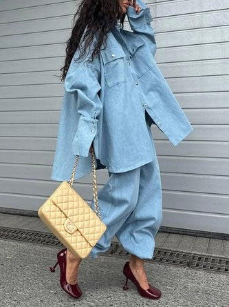 Casual Plain Buttoned Denim Shirt