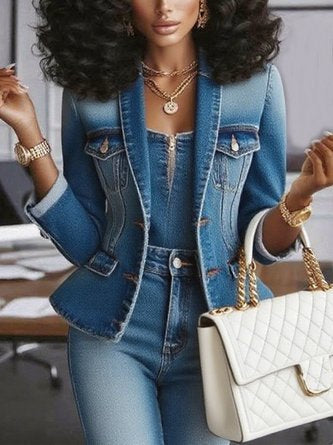 Urban Distressing Plain Shawl Collar Denim Coat