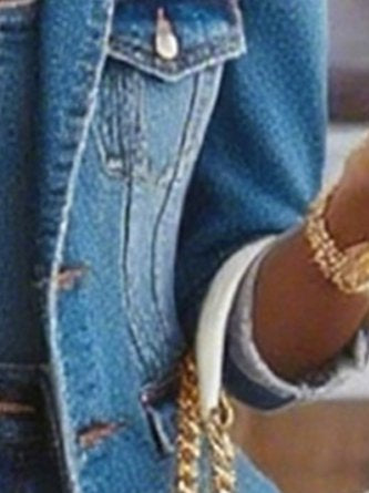 Urban Distressing Plain Shawl Collar Denim Coat