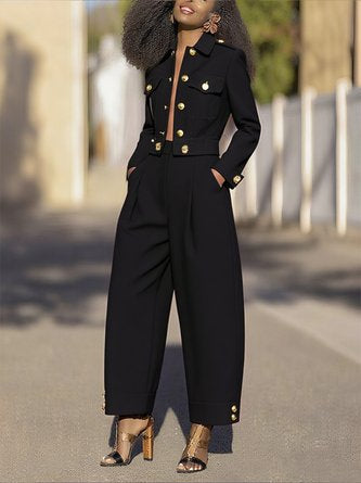 Urban Plain Buttoned Fashion Pants