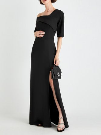 Regular Fit Elegant Evening Black Maxi Dress Wedding