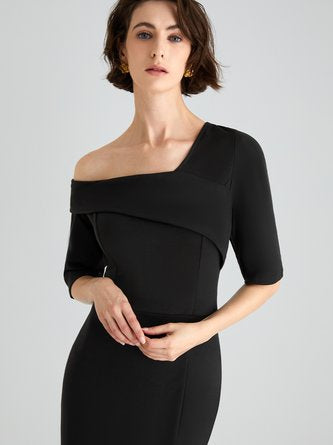 Regular Fit Elegant Evening Black Maxi Dress Wedding