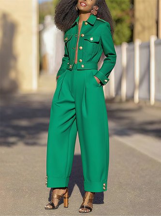 Urban Plain Buttoned Fashion Pants