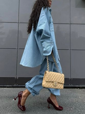 Casual Plain Buttoned Denim Shirt