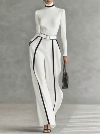 Urban Color-Block Piping Straight-Leg Pants