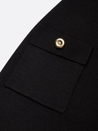 Urban Plain Zipper Crew Neck Sweater Midi Dress