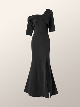 Regular Fit Elegant Evening Black Maxi Dress Wedding
